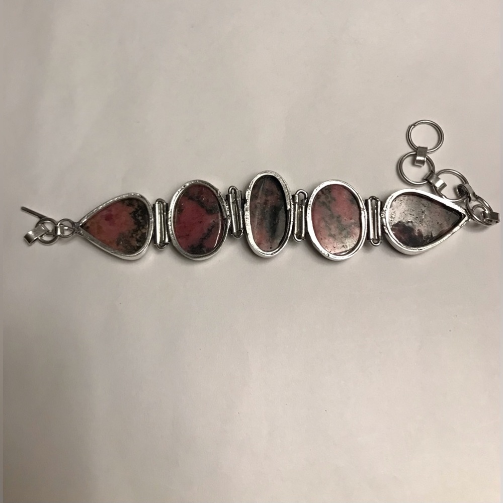 Rhodochrosite Stamped 925 Sterling Silver Bracelet - Picture 4 of 4